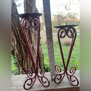 Decorative Metal Spiral Candle Holders - Red (Set of 2)